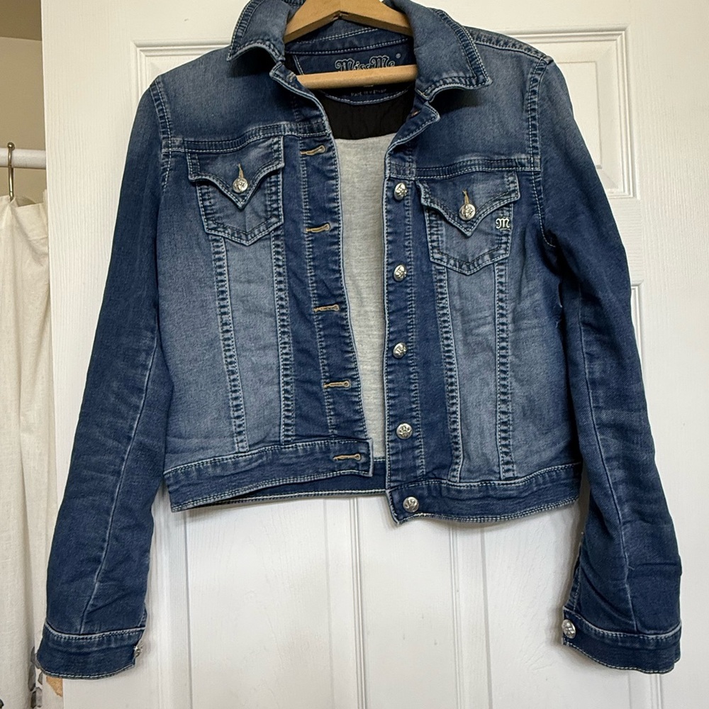 Miss Me Distressed Medium Blue Denim Jacket